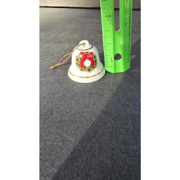 Reutter Porzellan Christmas Bell Ornament Germany Wreath Red Bow Gold Trim Mini - Picture 4 of 4